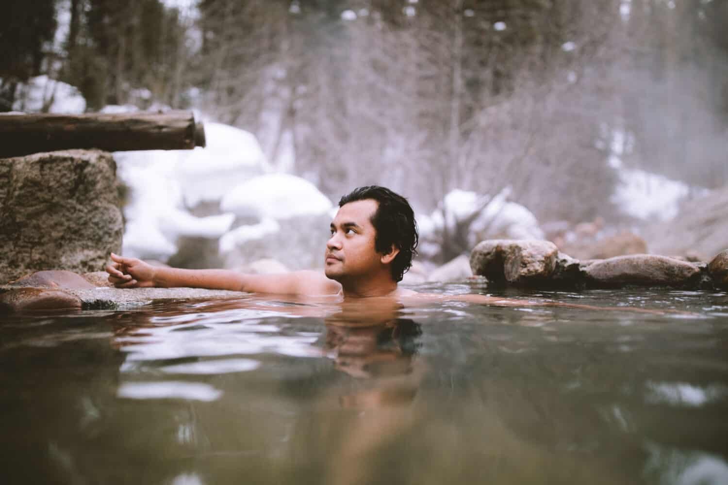 Berty in the soaking pool at Trail Creek Hot Springs