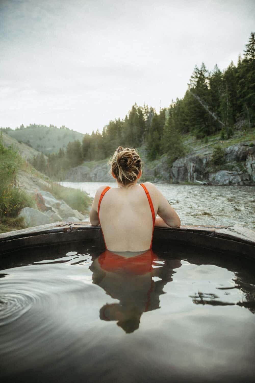 Emily Mandagie relaxing in Boat Box Hot Springs