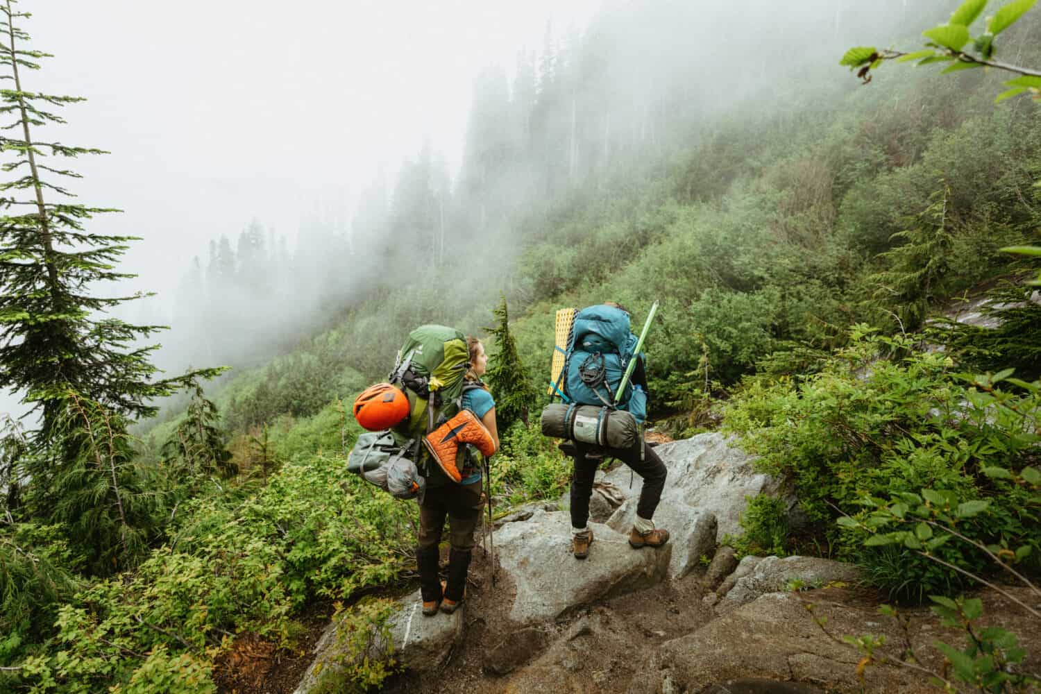 Emily Mandagie and Katie enjoying the view at a Cascade Pass Trail switchback