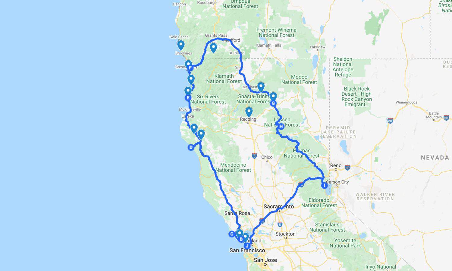 Northern California Coastline Map