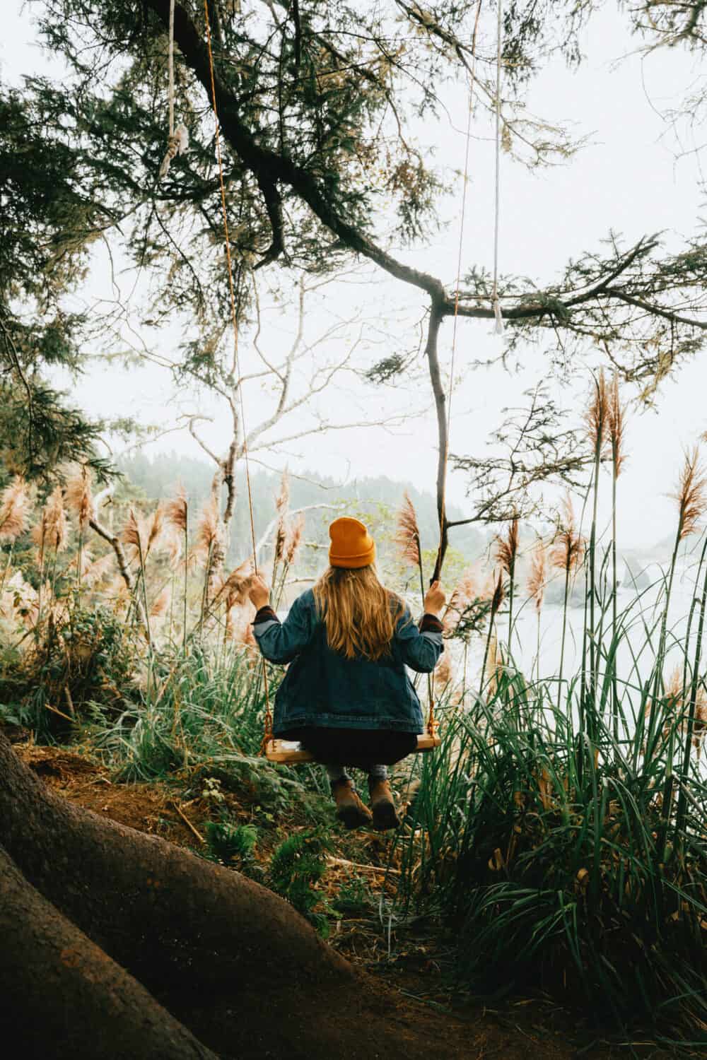 Emily Mandagie on swing in Northern California