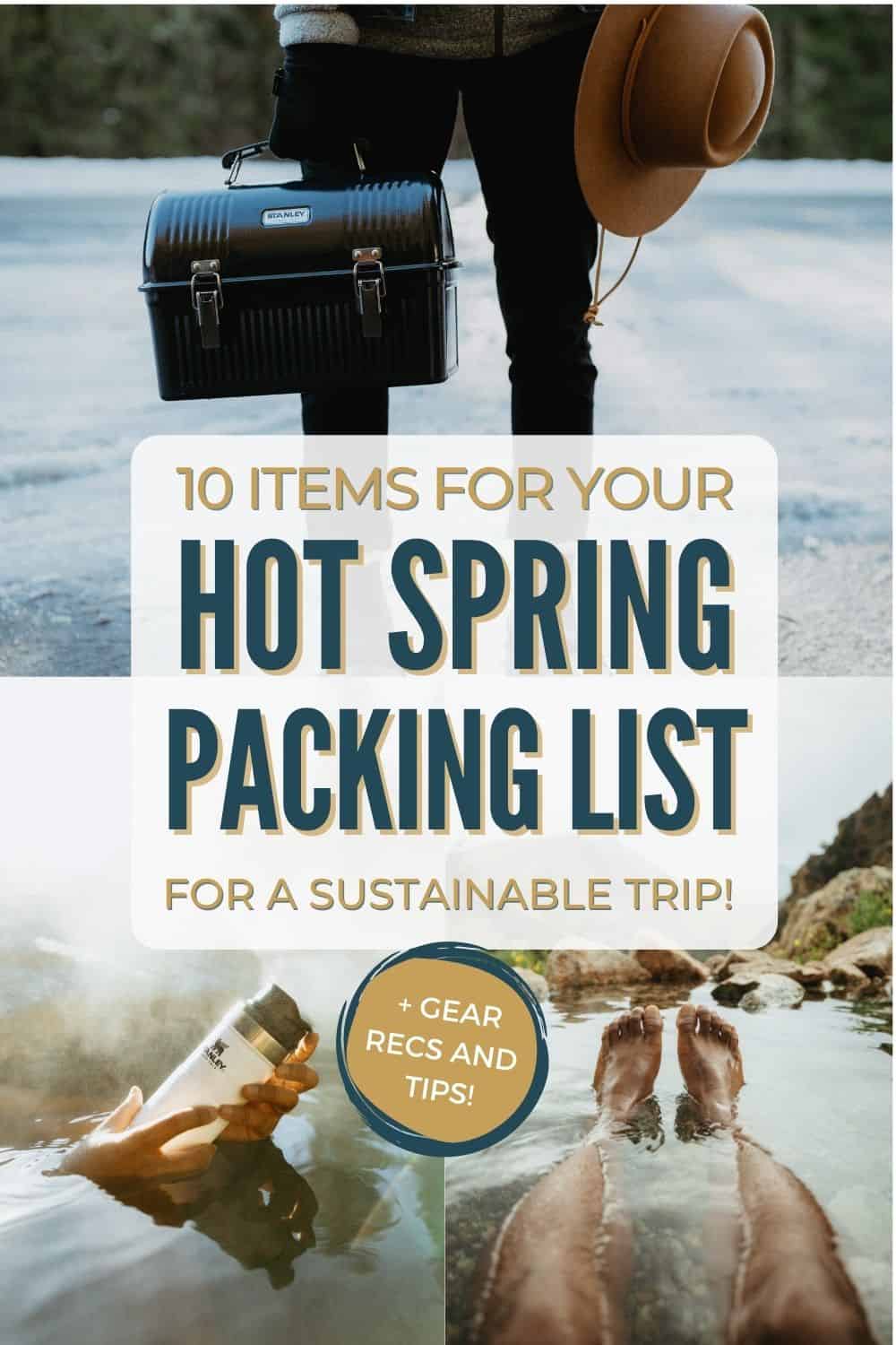 What should you pack for a hot spring? Discover the essentials to put on your hot springs packing list, for a responsible and ethical soak! We're sharing everything from the basic towel and swimsuit, and even more gear for camping and trail hiking to the pools! #hotsprings #trail #camping #packinglist #hotspring #idaho #lolopass