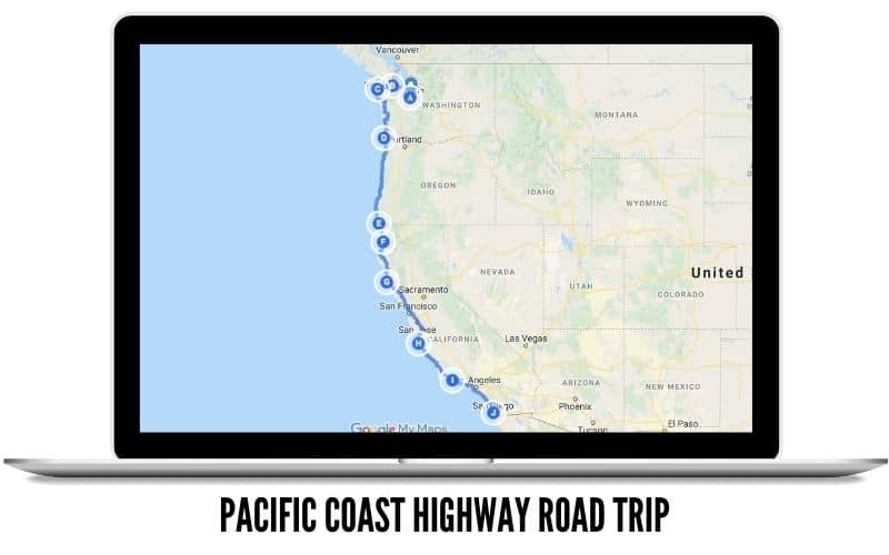 West Coast Road Trip USA Route - Pacific Coast Highway MAP