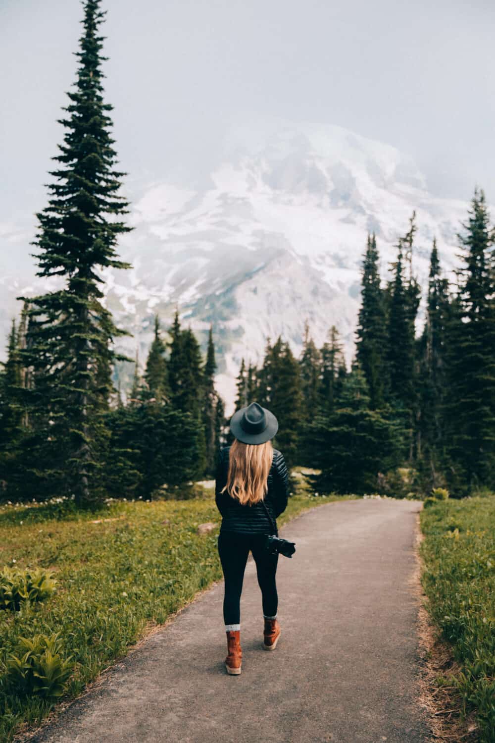 Emily Mandagie walking at Mount Rainier National Park