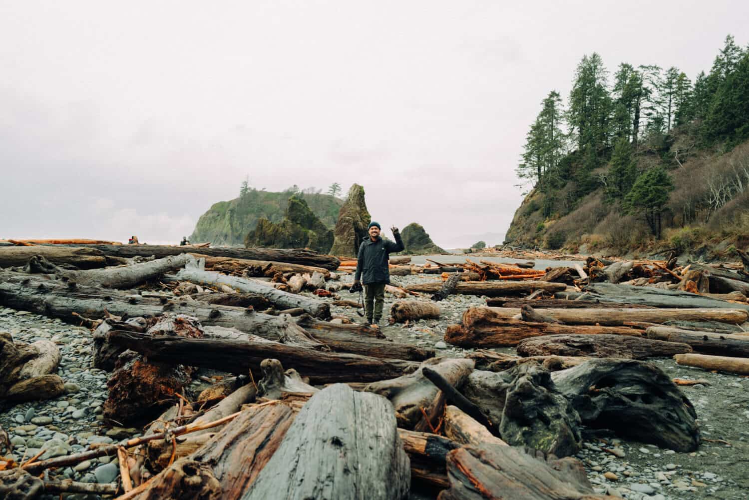 Berty Mandgie exploring the Ruby Beach Coastline in Olympic National Park in Washington