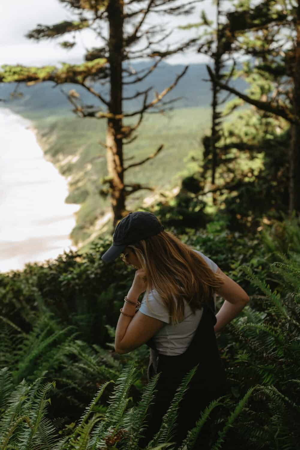 Emily Mandagie hiking on the Oregon Coast