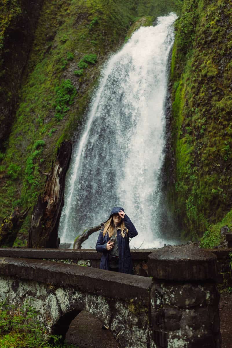 May Otudoor Holidays - Emily Mandagie at Wahkeena Falls in Columbia River Gorge, Oregon