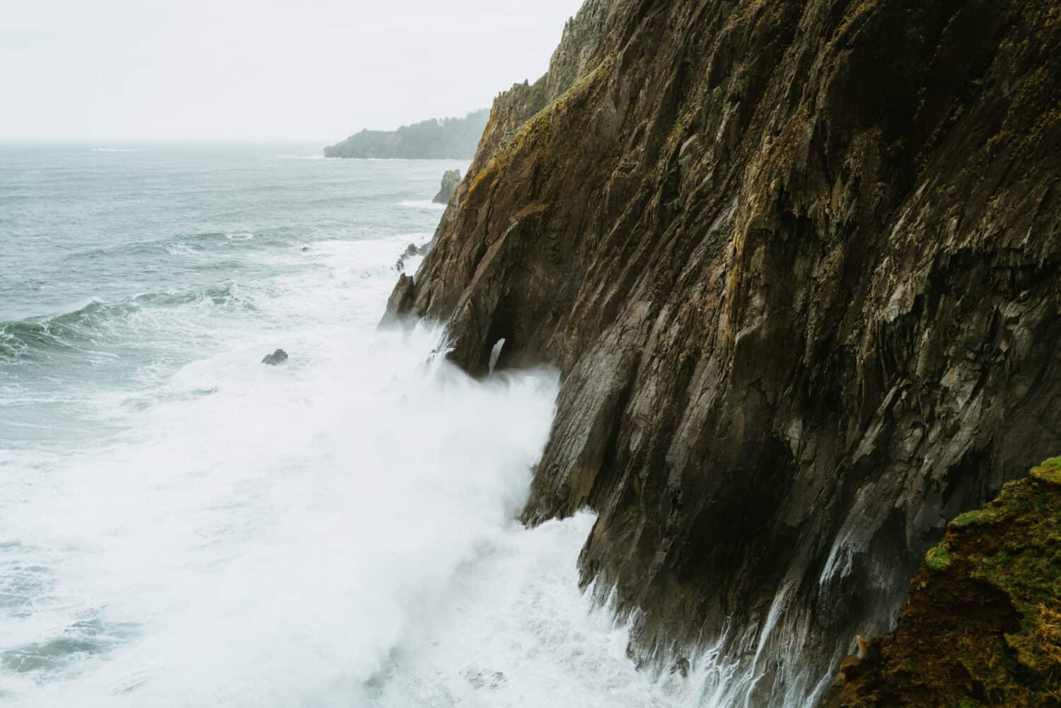 Waves along the cliffs of Elk Flats Trail - Storm Watching on the Oregon Coast
