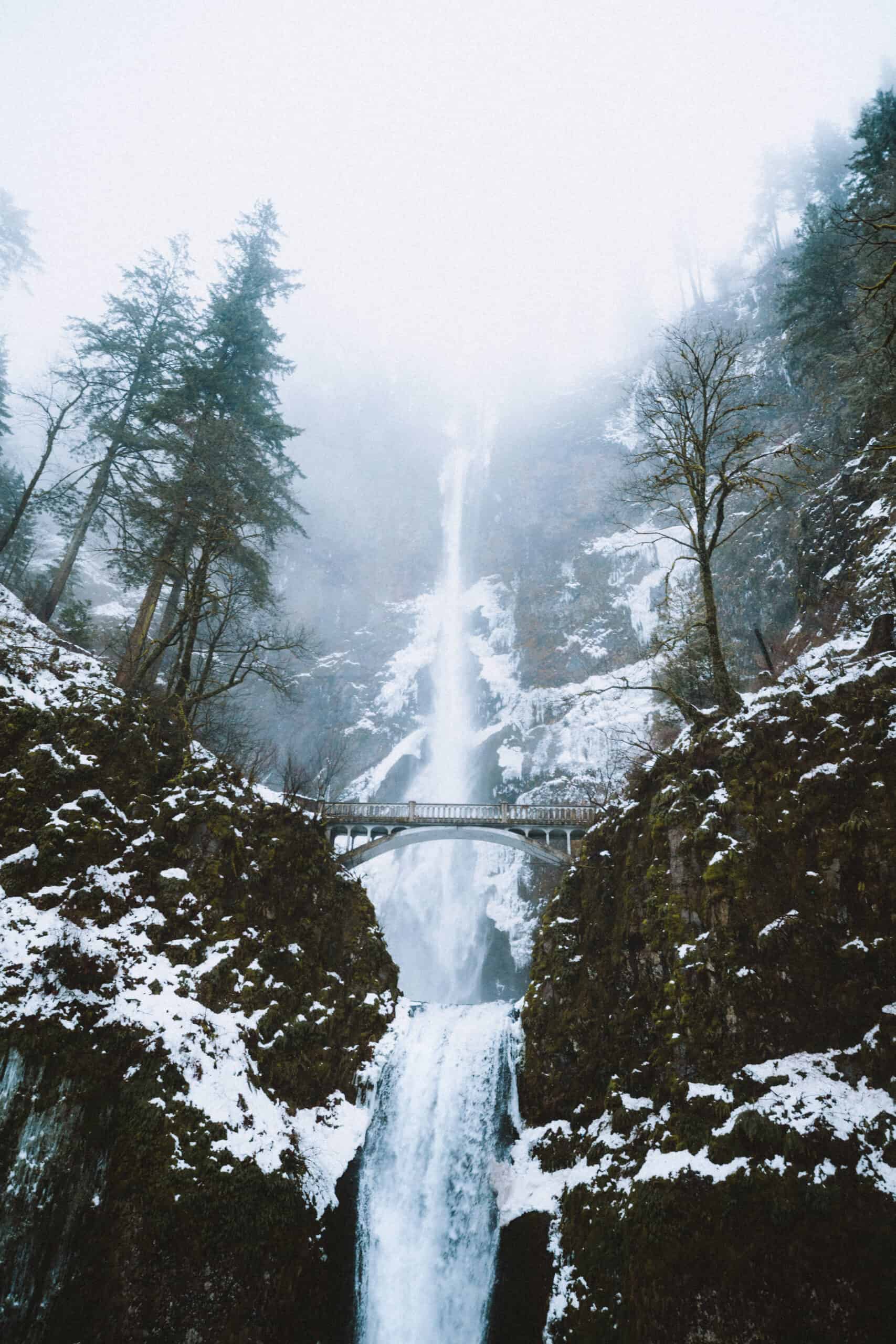 Winter season in Oregon - frozen Multnomah Falls
